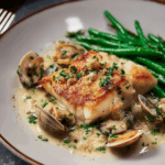 Marry Berry Poached Halibut with Clam and Crème Fraîche Sauce