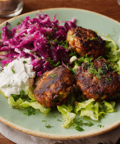 Marry Berry Falafel with Pickled Red Cabbage and Whipped Feta