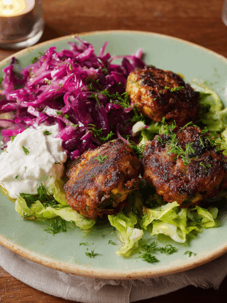 Marry Berry Falafel with Pickled Red Cabbage and Whipped Feta