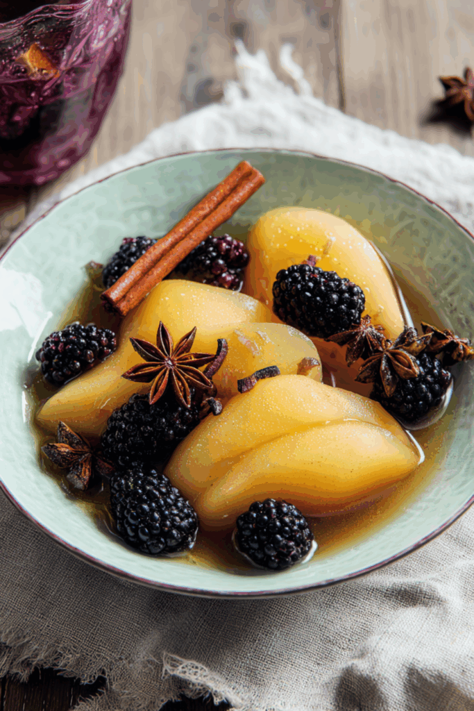 Marry Berry Spiced Poached Pears with Blackberry Compote