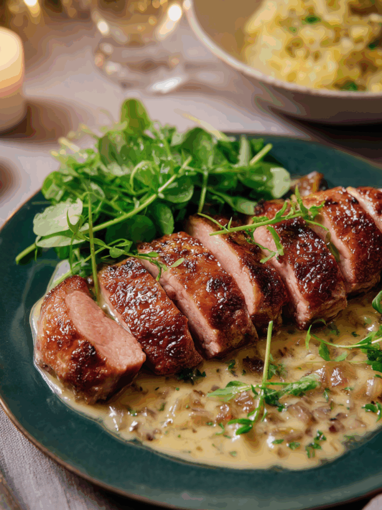 Marry Berry Duck Breast with Brandy and Watercress Sauce