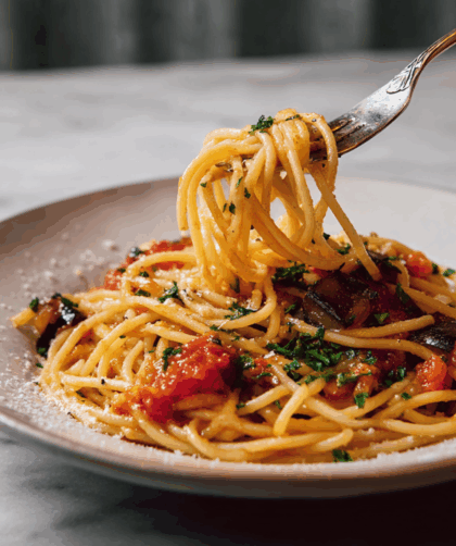 Marry Berry Spiced Aubergine And Fresh Tomato Spaghetti
