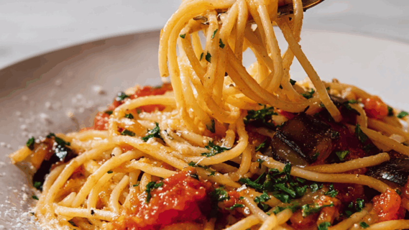 Marry Berry Spiced Aubergine And Fresh Tomato Spaghetti