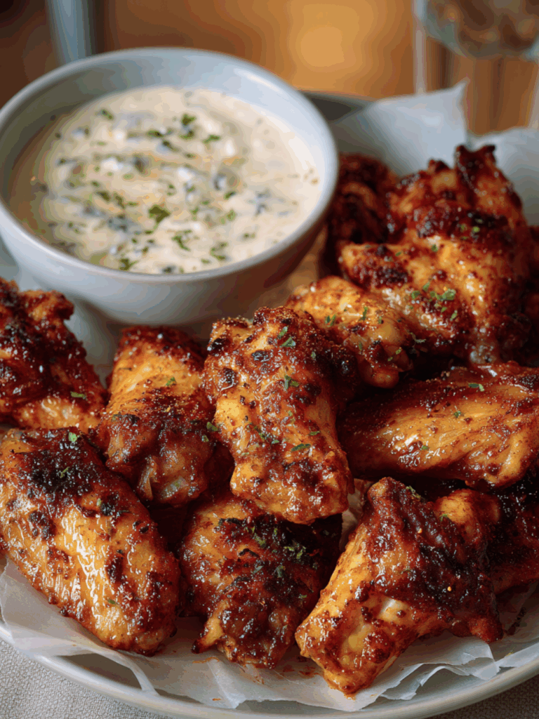 Marry Berry Sriracha Chicken Wings with Sriracha and Sour Cream Dip